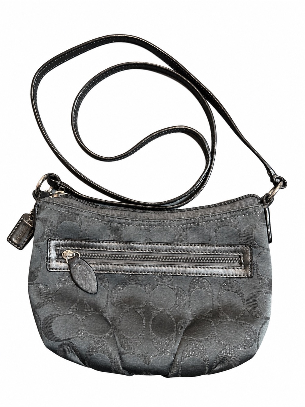 Coach Y2K Swingpack Leather Sateen Pleated Signature Crossbody Handbag Grey
